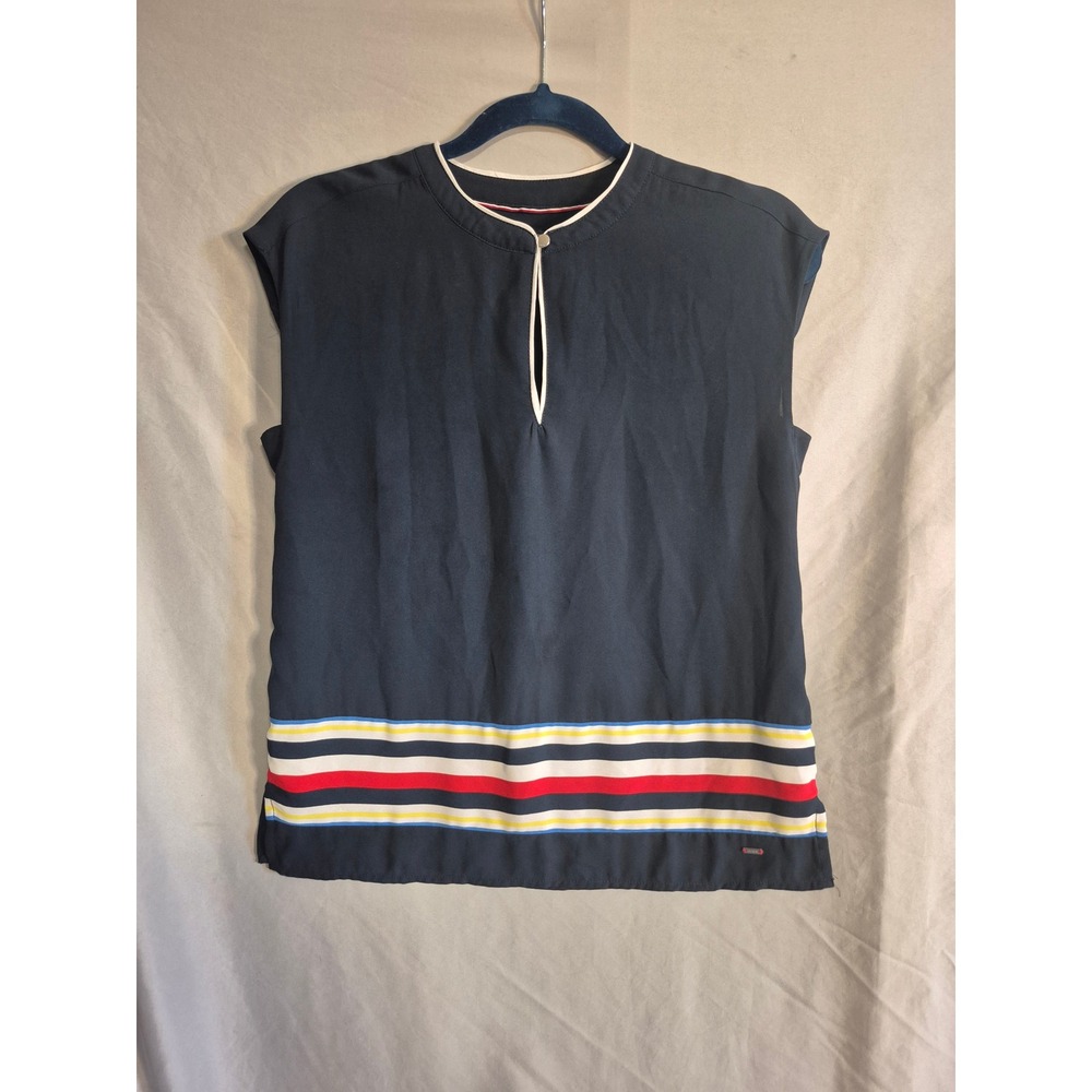 Tommy Hilfiger Top XS Navy Blue White Stripe Sleeveless Blouse Casual‎